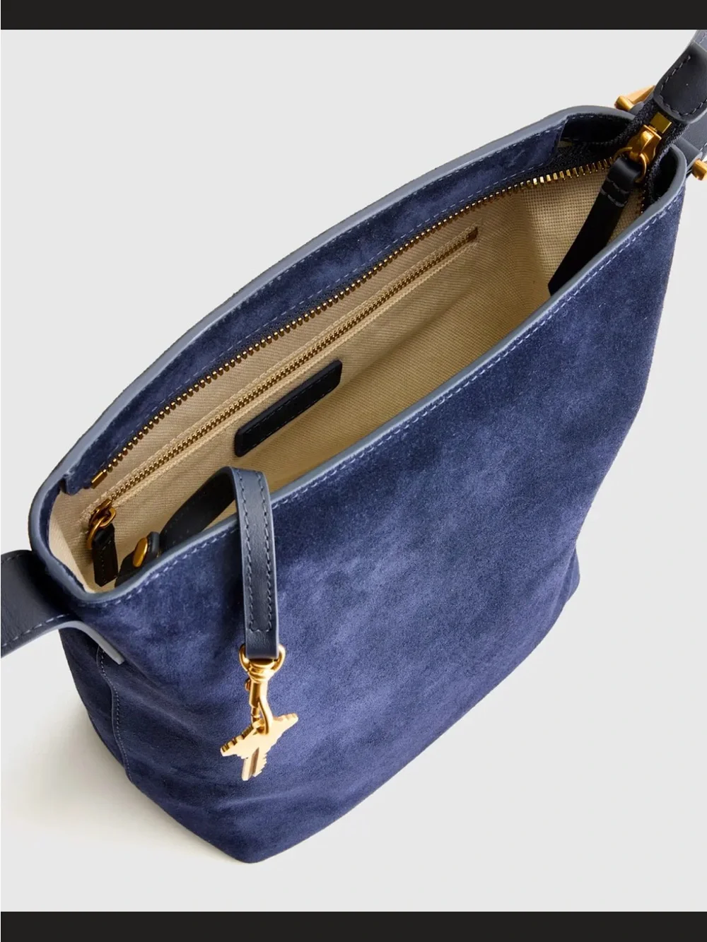 Quince Navy Suede Shoulder Bag with Leather Strap